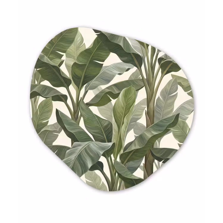 Planten - Bladeren - Tropisch - Groen Wandcirkel Organisch Aluminium middel -3d