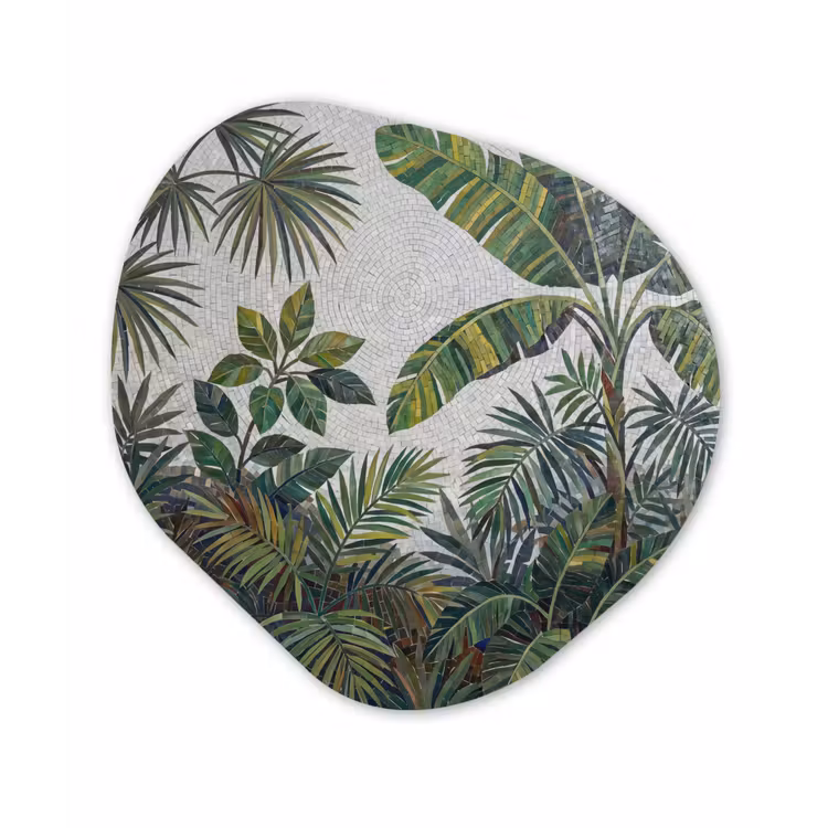 Planten - Tropisch - Mozaïek - Groen - Natuur Wandcirkel Organisch Aluminium middel -3d