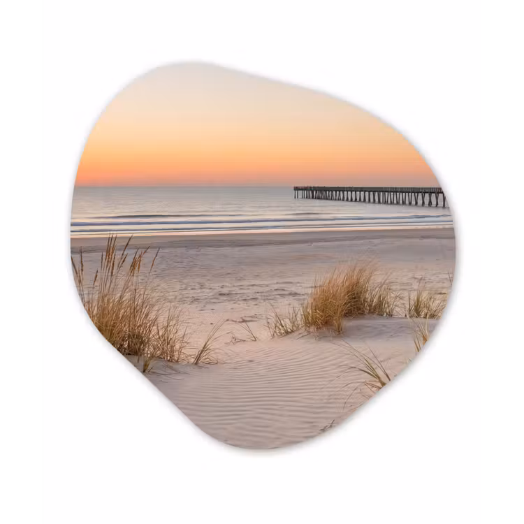 Pier - Zonsondergang - Strand Wandcirkel Organisch Aluminium middel -3d
