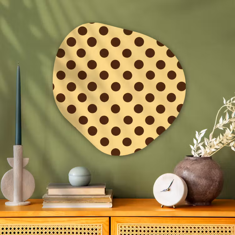 Polka Dot - Stippen - Retro - Geel - Bruin Wandcirkel Organisch Aluminium middel 851 -sfeer2