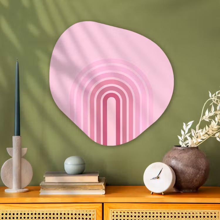 Regenboog - Roze - Abstract - Modern - Minimalistisch Wandcirkel Organisch Aluminium middel -sfeer2