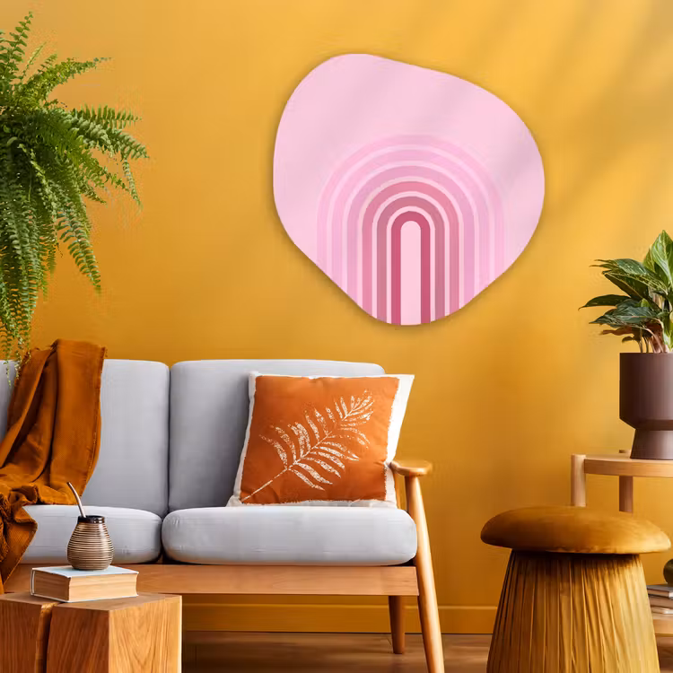 Regenboog - Roze - Abstract - Modern - Minimalistisch Wandcirkel Organisch Aluminium middel -sfeer4