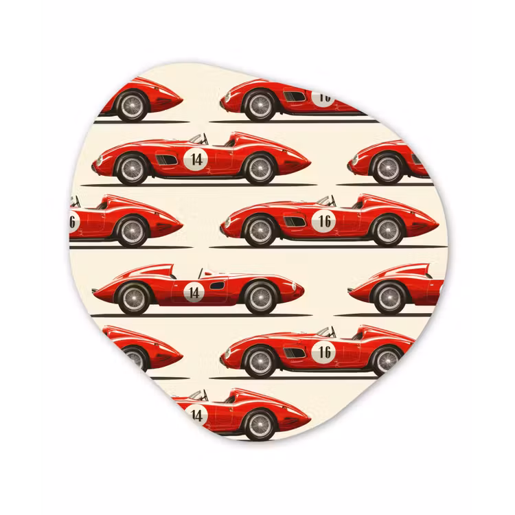 Raceauto - Retro - Rood Wandcirkel Organisch Aluminium middel 851 -3d