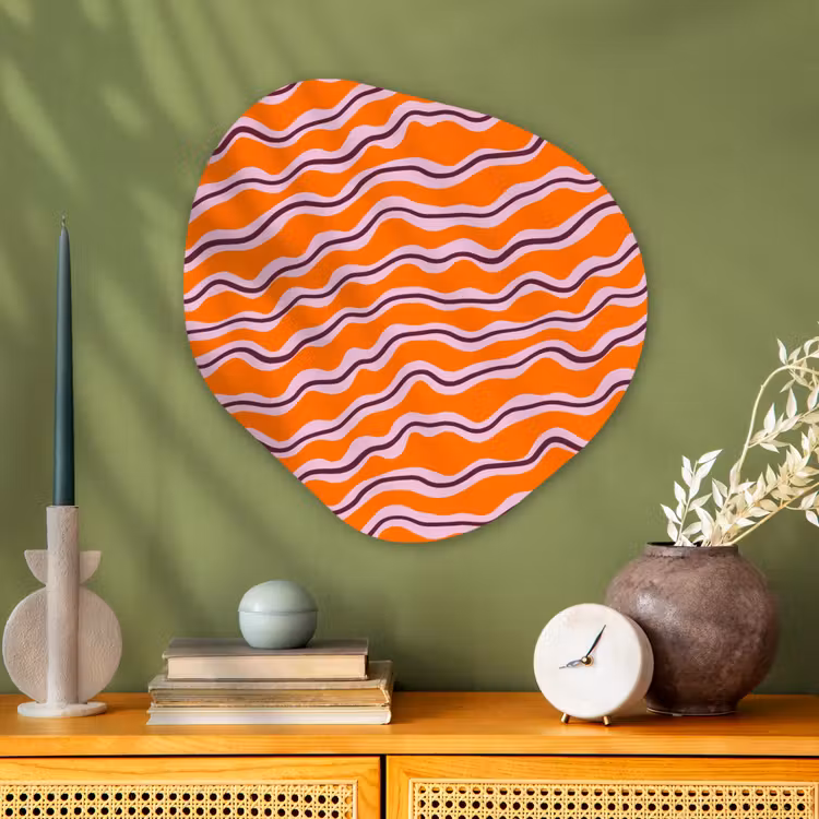 Retro - Golvend - Oranje Wandcirkel Organisch Aluminium middel 851 -sfeer2