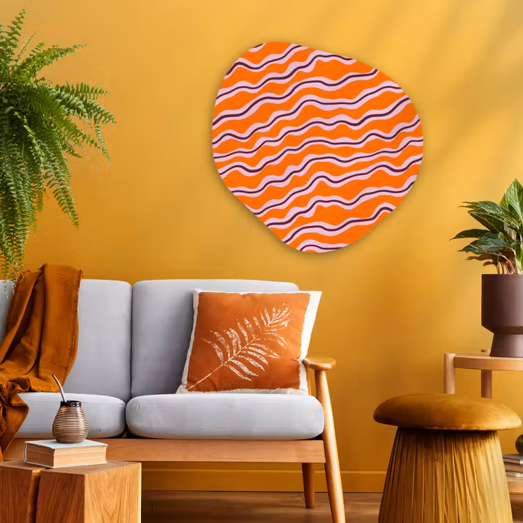Retro - Golvend - Oranje Wandcirkel Organisch Aluminium middel 851 -sfeer4