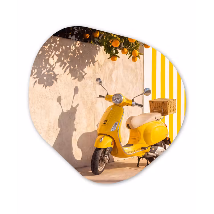 Scooter - Natuur - Zomer - Geel - Mediterraan Wandcirkel Organisch Aluminium middel -3d