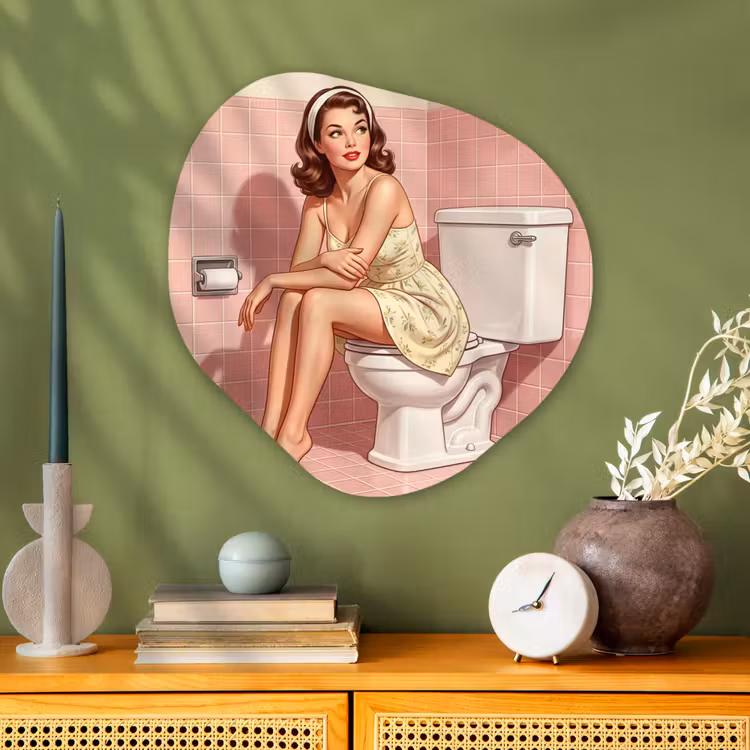 Roze - Retro - Vrouw Wandcirkel Organisch Aluminium middel -sfeer2