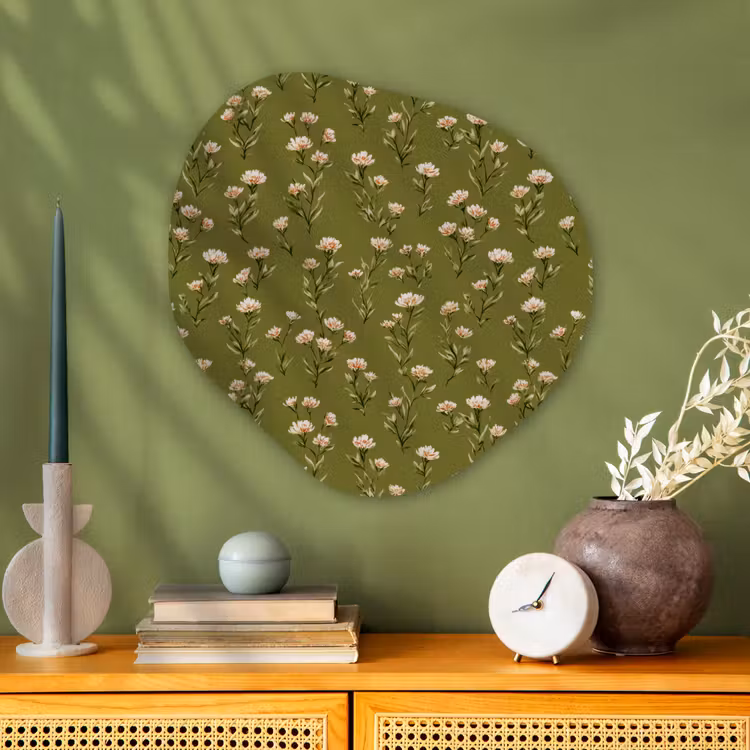 Landelijk - Bloemen - Groen Wandcirkel Organisch Aluminium middel 851 -sfeer2