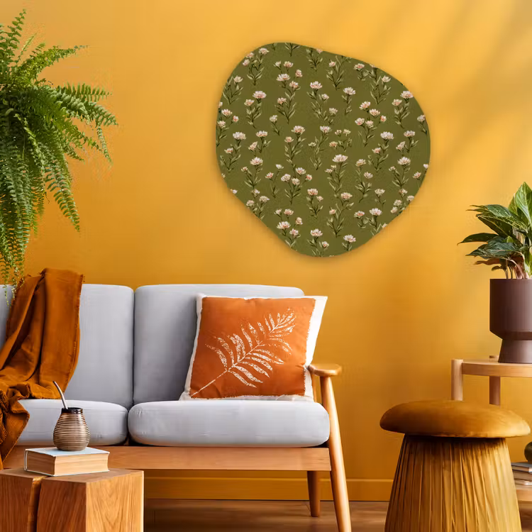 Landelijk - Bloemen - Groen Wandcirkel Organisch Aluminium middel 851 -sfeer4