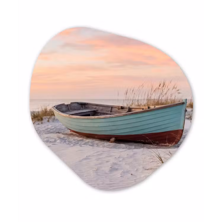 Rustiek - Roeiboot - Zandstrand Wandcirkel Organisch Aluminium middel -3d