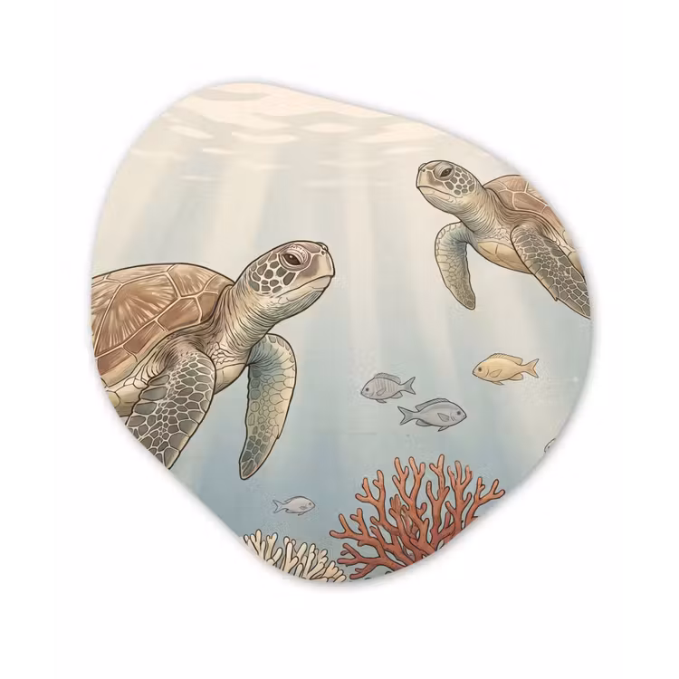 Schildpad - Onderwater - Natuur - Illustratie Wandcirkel Organisch Aluminium middel -3d