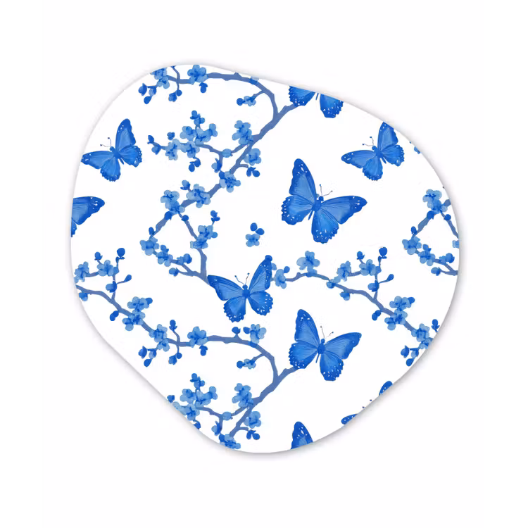 Vlinder - Bloemen - Blauw Wandcirkel Organisch Aluminium middel 851 -3d