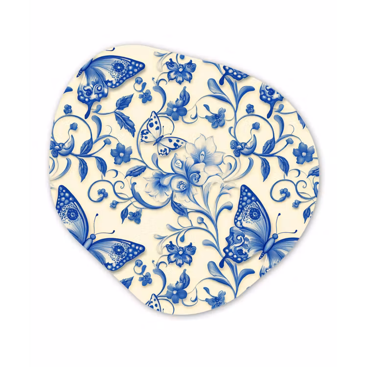 Vlinders - Bloemen - Blauw - Botanisch Wandcirkel Organisch Aluminium middel 851 -3d