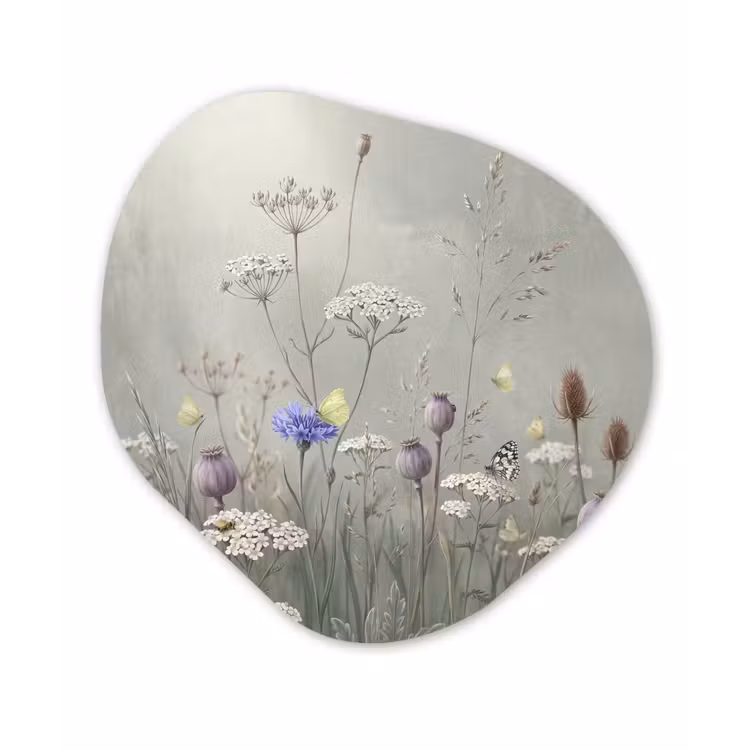 Vlinders - Wildbloemen - Illustratie - Kleurrijk Wandcirkel Organisch Aluminium middel -3d