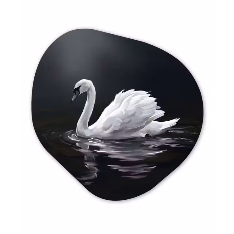 Zwaan - Water - Natuur - Realistisch - Wit Wandcirkel Organisch Aluminium middel -3d
