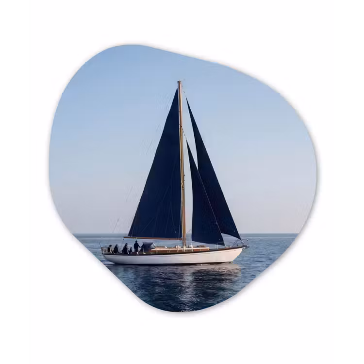 Zeilboot - Zee - Blauw Wandcirkel Organisch Aluminium middel -3d
