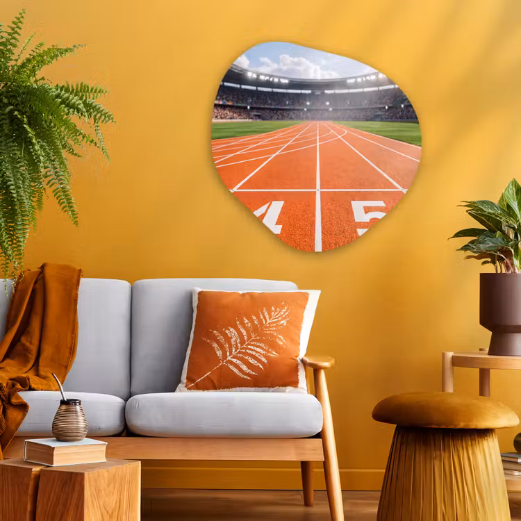 Sintelbaan - Stadion - Sport -Oranje Wandcirkel Organisch Aluminium middel -sfeer4