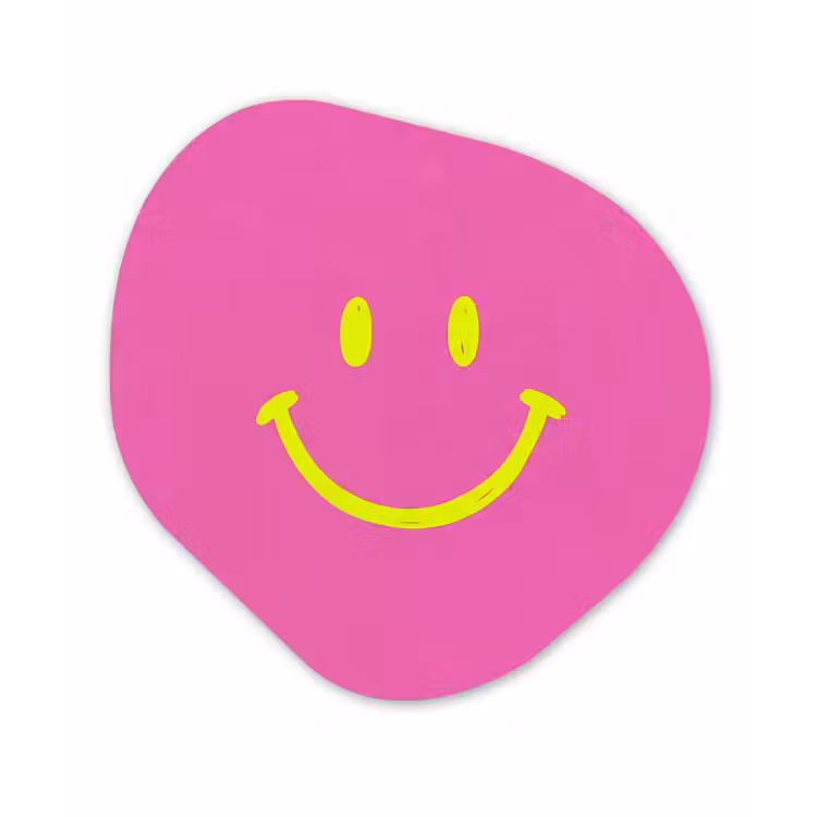 Smiley - Vrolijk - Roze Wandcirkel Organisch Aluminium middel -3d