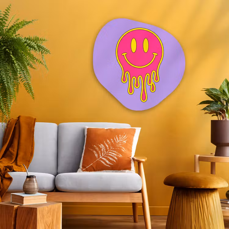 Smiley - Drip - Neon Wandcirkel Organisch Aluminium middel -sfeer4