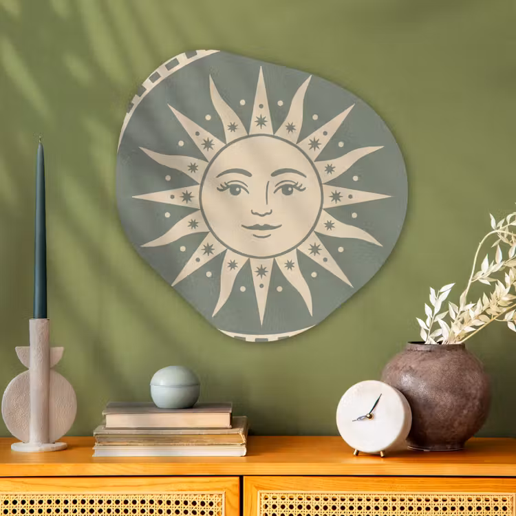Zon - Sterren - Astrologie - Vintage - Groen Wandcirkel Organisch Aluminium middel -sfeer2
