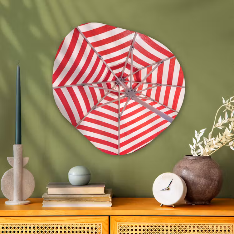 Parasol - Strepen - Zomer - Rood - Blauw Wandcirkel Organisch Aluminium middel -sfeer2