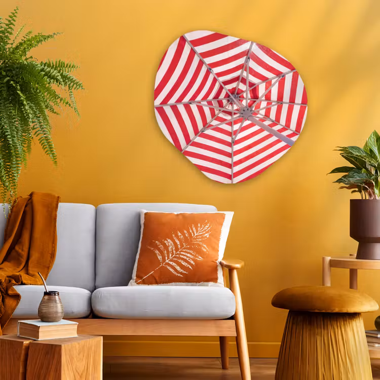 Parasol - Strepen - Zomer - Rood - Blauw Wandcirkel Organisch Aluminium middel -sfeer4