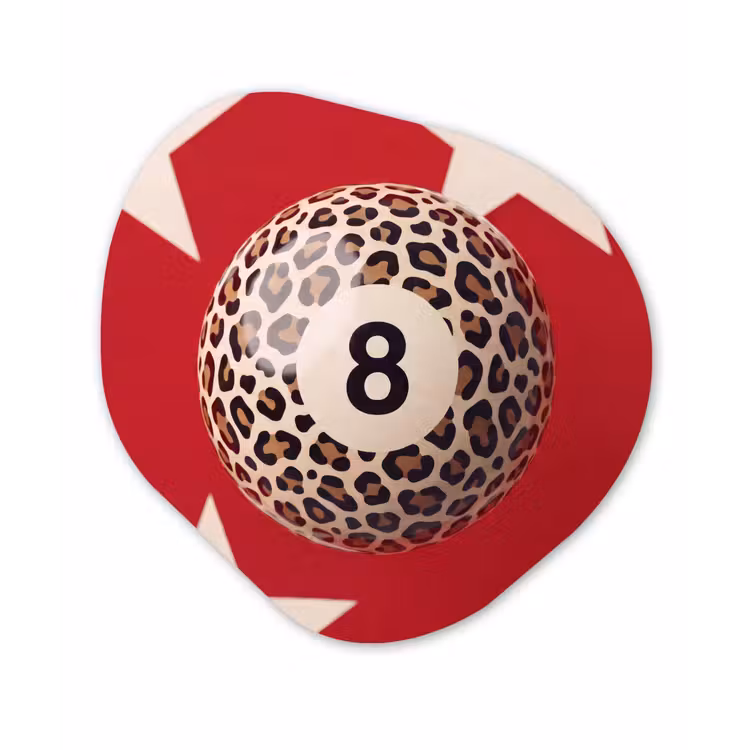 Spel - Dierenprint - Nummer 8 - Modern - Rood Wandcirkel Organisch Aluminium middel -3d