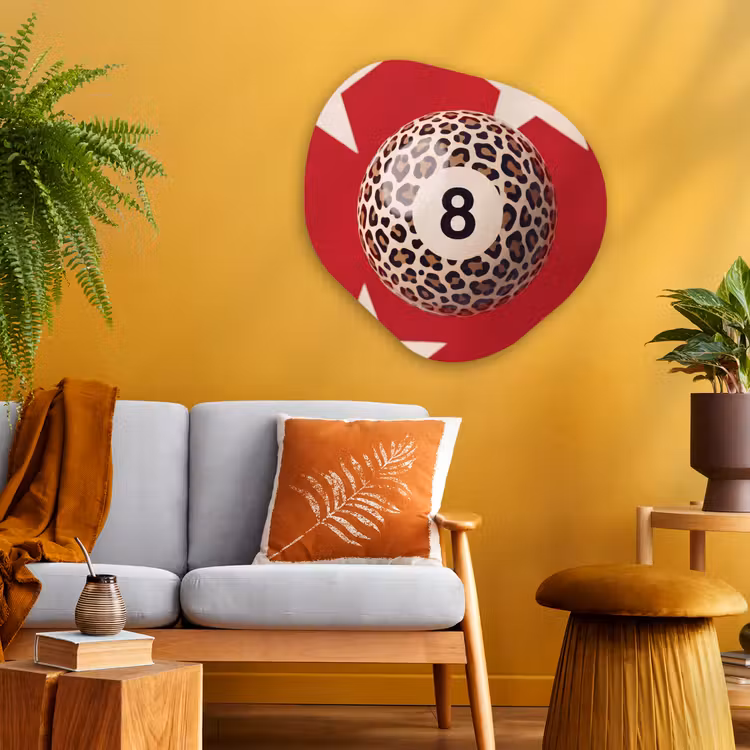 Spel - Dierenprint - Nummer 8 - Modern - Rood Wandcirkel Organisch Aluminium middel -sfeer4