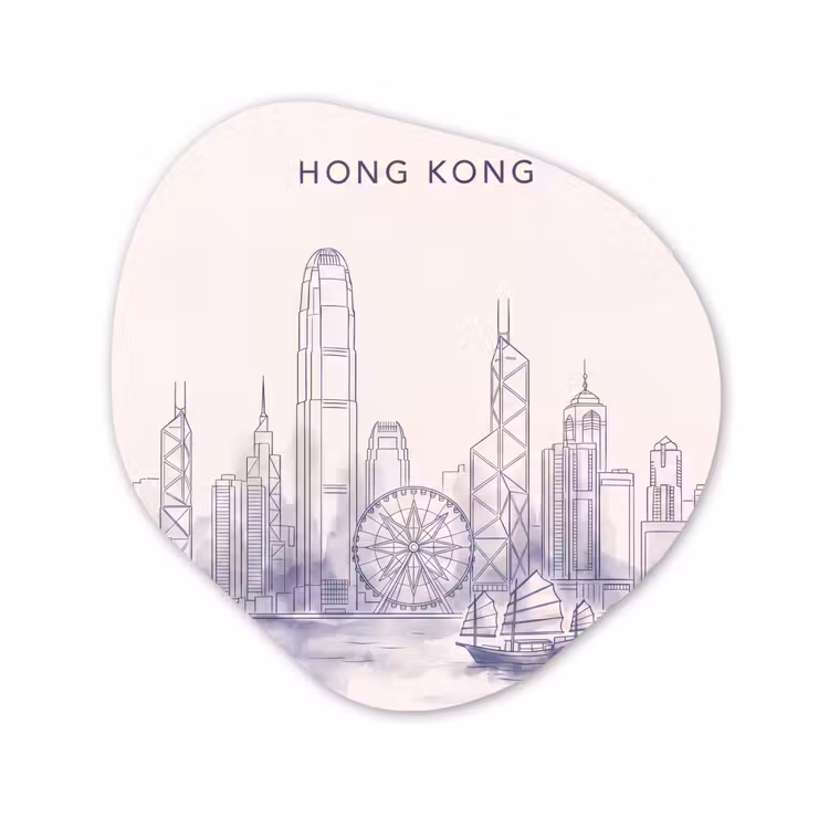 Stad - Skyline - Water - Lijntekening - Blauw Wandcirkel Organisch Aluminium middel -3d