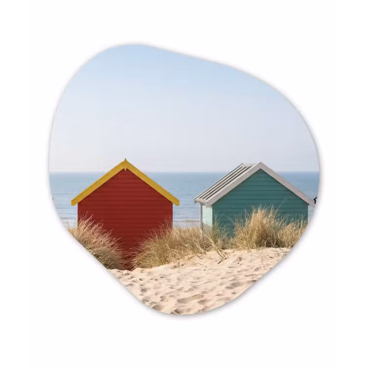 Strand - Huisjes - Kleurrijk - Duinen Wandcirkel Organisch Aluminium middel -3d