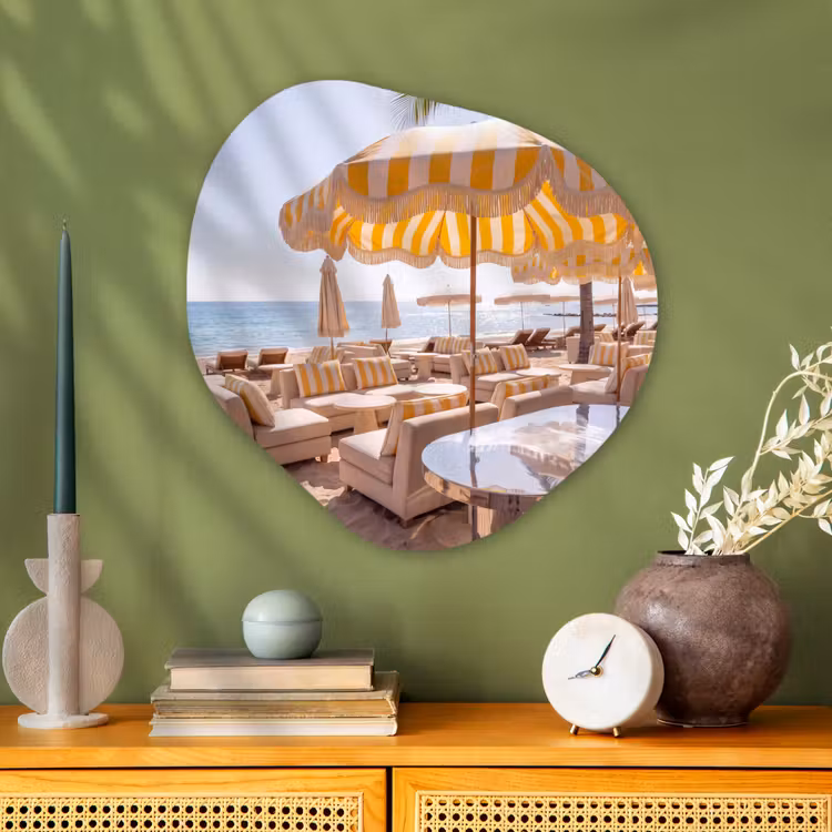 Strand - Ligbedden - Vakantie - Modern - Geel Wandcirkel Organisch Aluminium middel -sfeer2
