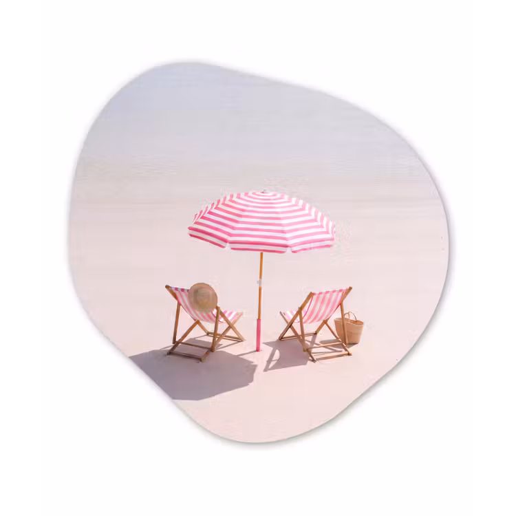 Strand - Parasol - Ligstoel - Zomer - Roze Wandcirkel Organisch Aluminium middel -3d