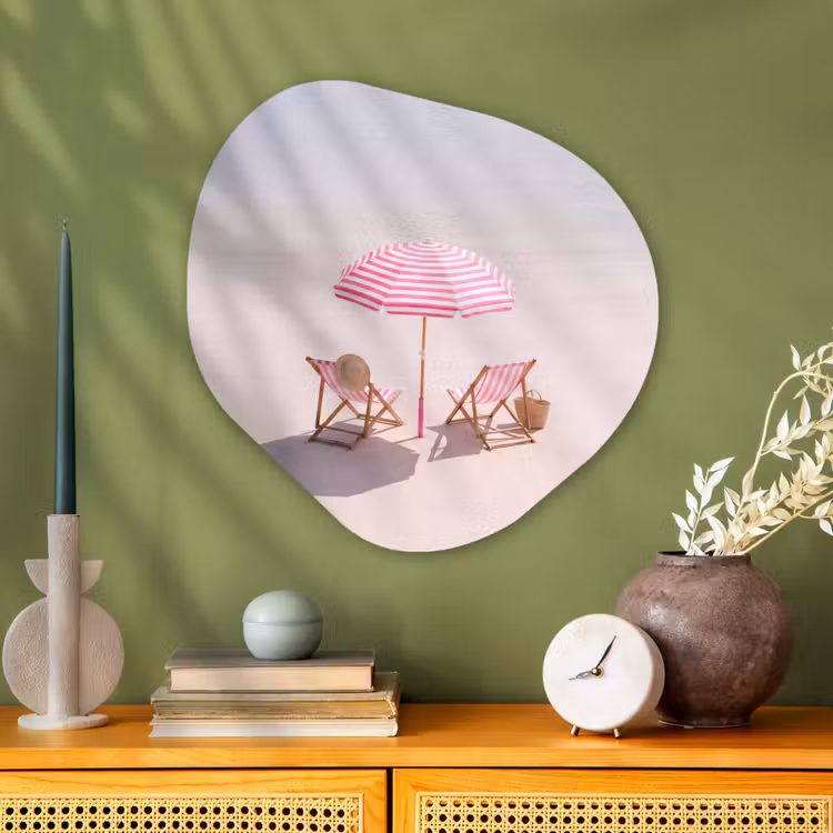 Strand - Parasol - Ligstoel - Zomer - Roze Wandcirkel Organisch Aluminium middel -sfeer2