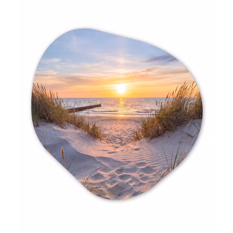 Strand - Zonsondergang - Natuur - Landschap Wandcirkel Organisch Aluminium middel -3d