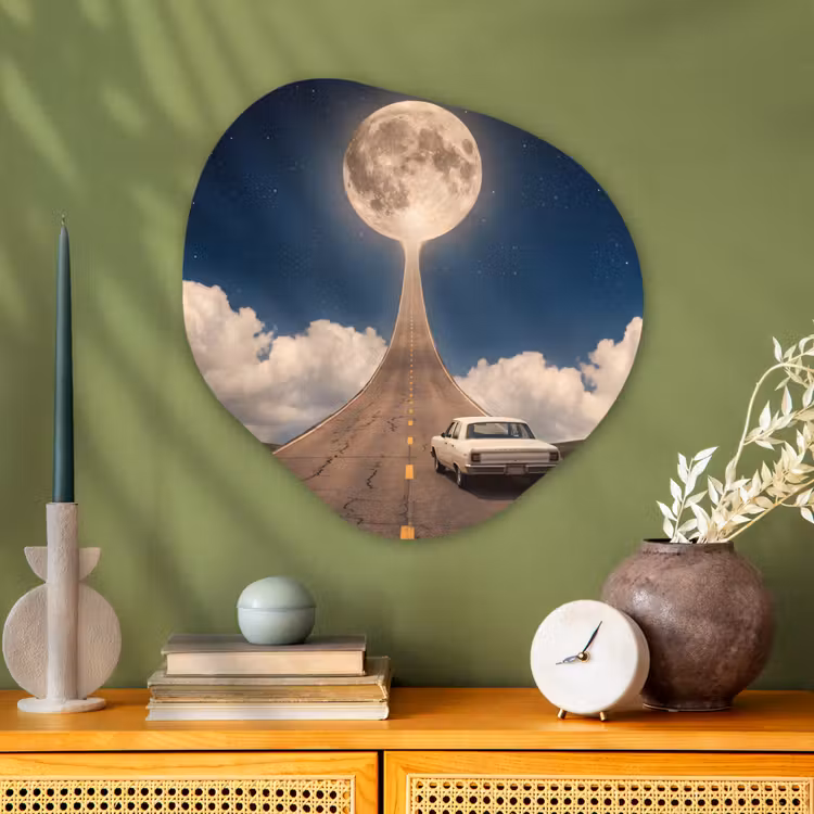 Alu-Dibond-Bild Organische Form - Straße – Mond – Nacht - Weg - Maan - Nacht Wandcirkel Organisch Aluminium middel