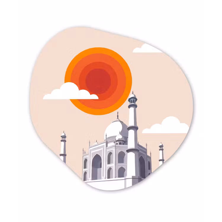 Taj Mahal - Zon - Koepel - Architectuur - India - Grafisch Wandcirkel Organisch Aluminium middel -3d