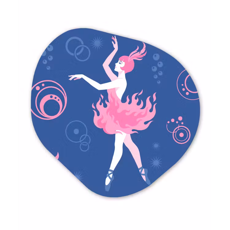 Danseres - Vlammenrok - Abstract - Roze - Blauw Wandcirkel Organisch Aluminium middel -3d