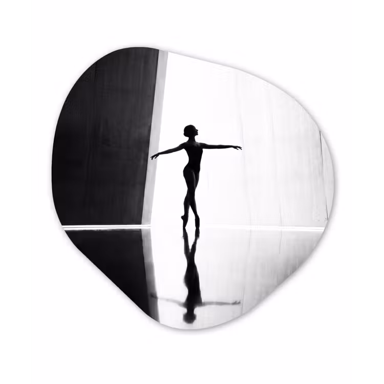Danser - Silhouette - Kunst - Modern - Zwart-wit Wandcirkel Organisch Aluminium middel -3d