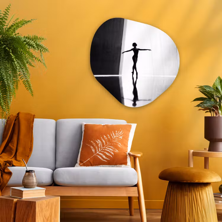 Danser - Silhouette - Kunst - Modern - Zwart-wit Wandcirkel Organisch Aluminium middel -sfeer4