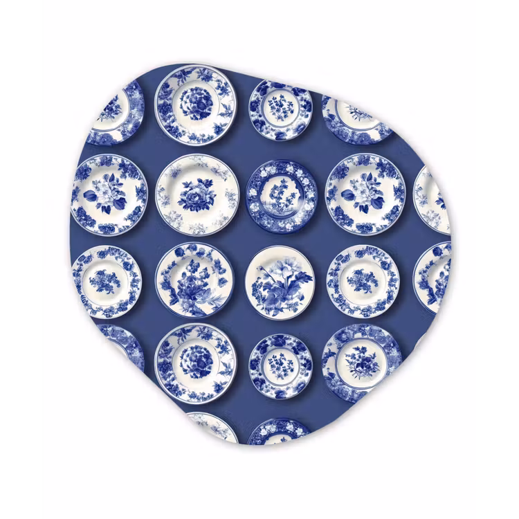 Borden - Floraal - Blauw Wandcirkel Organisch Aluminium middel 851 -3d