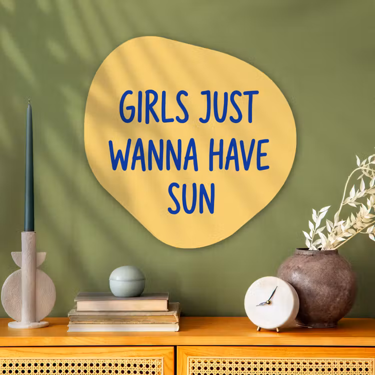 Tekst - Zon - Zomer - Modern - Geel Wandcirkel Organisch Aluminium middel -sfeer2