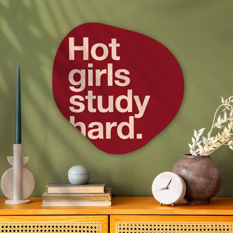 Tekst - Studie - Motivatie - Modern - Rood Wandcirkel Organisch Aluminium middel -sfeer2