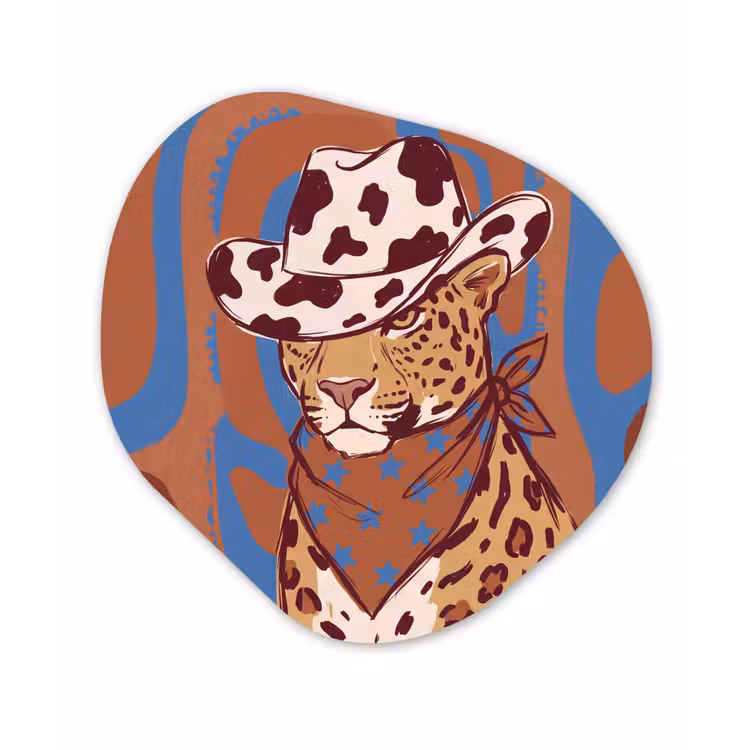 Dieren - Cowboyhoed - Modern - Illustratie - Bruin Wandcirkel Organisch Aluminium middel -3d