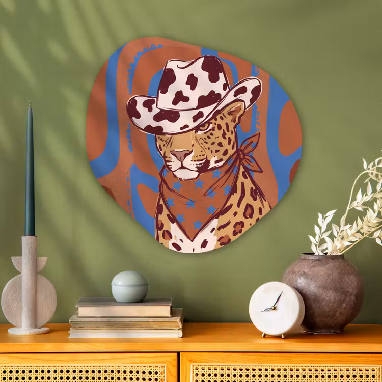 Dieren - Cowboyhoed - Modern - Illustratie - Bruin Wandcirkel Organisch Aluminium middel -sfeer2