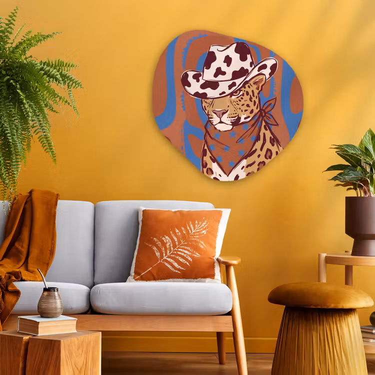 Dieren - Cowboyhoed - Modern - Illustratie - Bruin Wandcirkel Organisch Aluminium middel -sfeer4