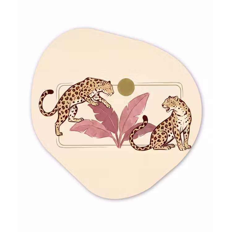 Dieren - Kat - Jungle - Illustratie - Beige Wandcirkel Organisch Aluminium middel -3d