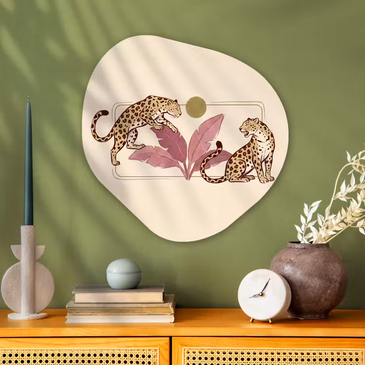 Dieren - Kat - Jungle - Illustratie - Beige Wandcirkel Organisch Aluminium middel -sfeer2