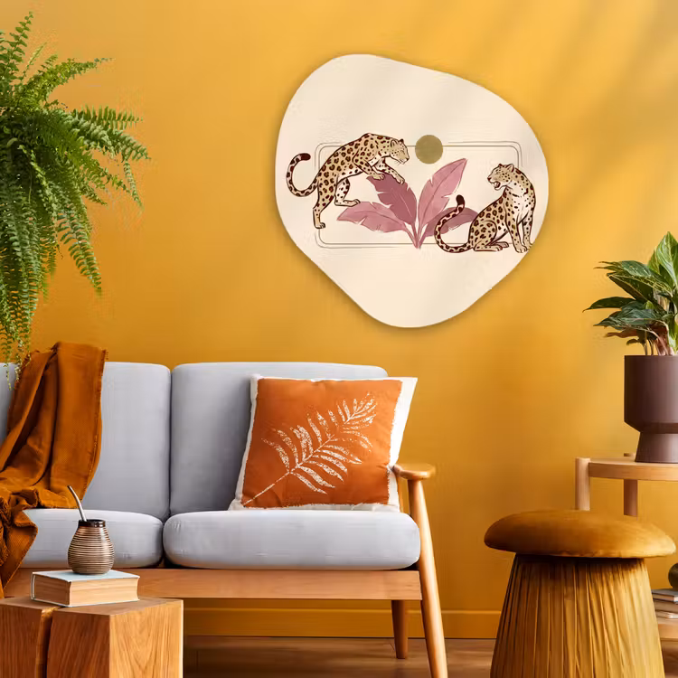 Dieren - Kat - Jungle - Illustratie - Beige Wandcirkel Organisch Aluminium middel -sfeer4