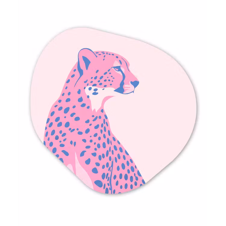 Dieren - Profiel - Abstract - Roze - Blauw Wandcirkel Organisch Aluminium middel -3d
