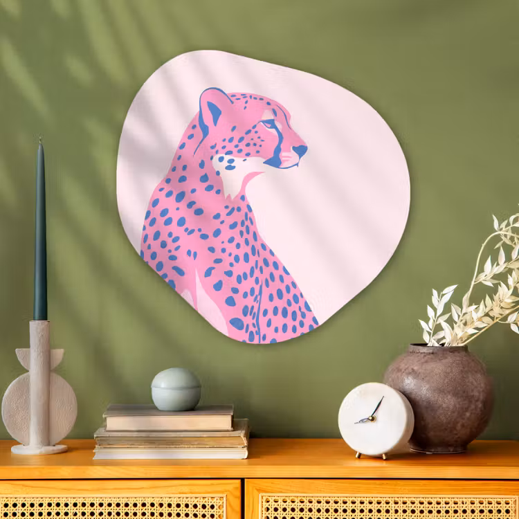 Dieren - Profiel - Abstract - Roze - Blauw Wandcirkel Organisch Aluminium middel -sfeer2